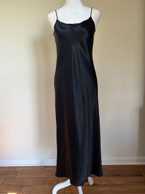 Vince Black Satin Maxi Slip Dress with Spaghetti Straps